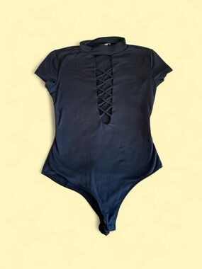 Black Iris bodysuit with lace-up detail in size S